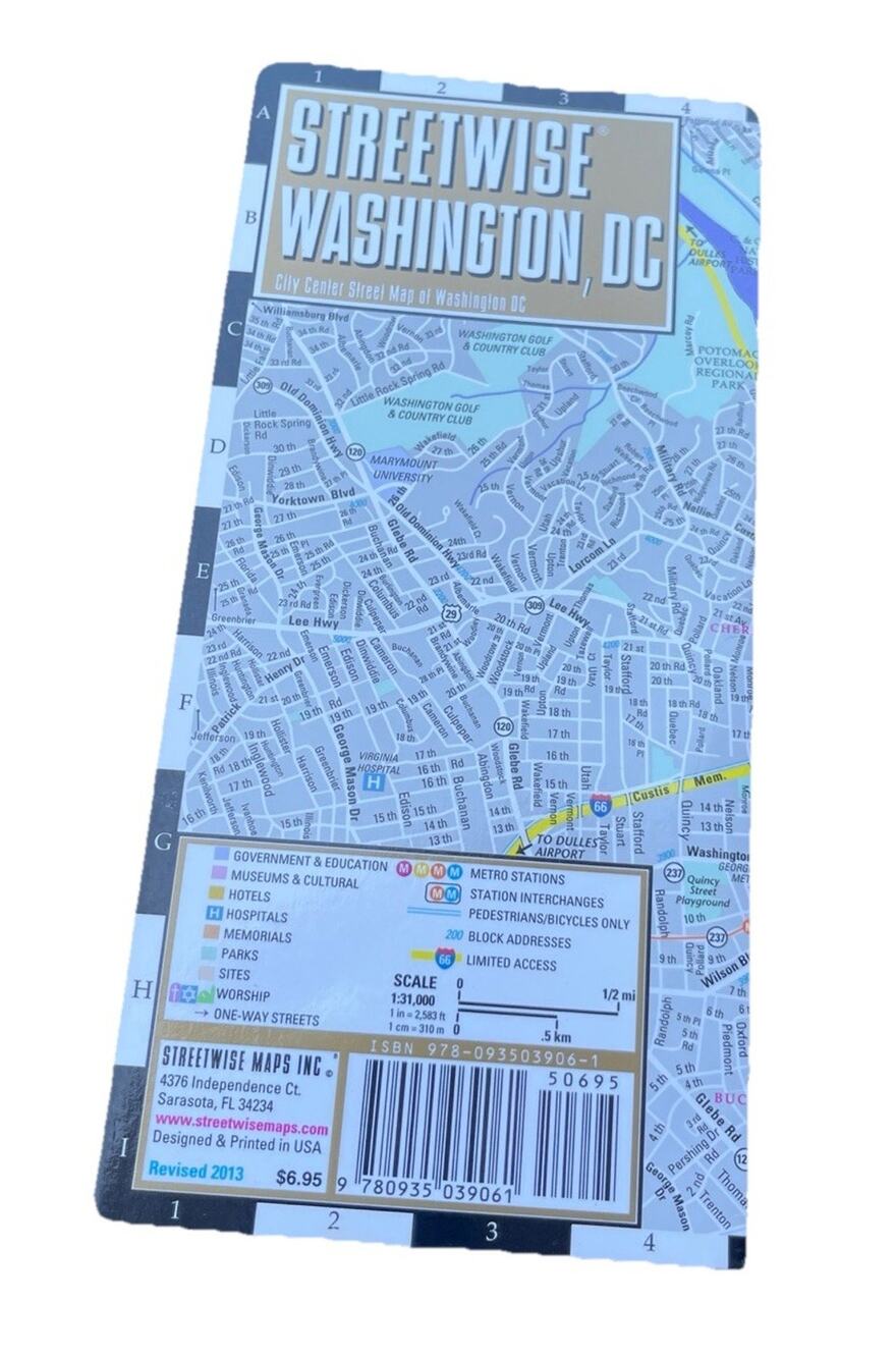 Map of Washington DC by Streetwise Folded & Laminated Multicolor Easy To Use